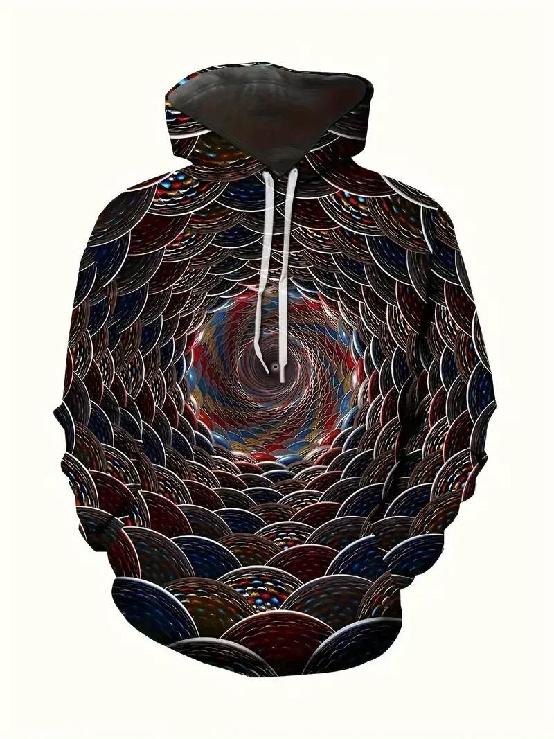 2025 Fashion Design Men's Casual Color Printed Sweatshirt Vibrating Vortex Printed Sweatshirt Cool Hoodie