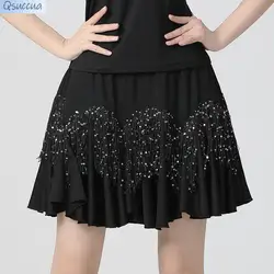 Latin Dance Sequined Tassel Skirt Square Dance Skirt New Female Modern Dance Ballroom Dance Skirt Three Steps