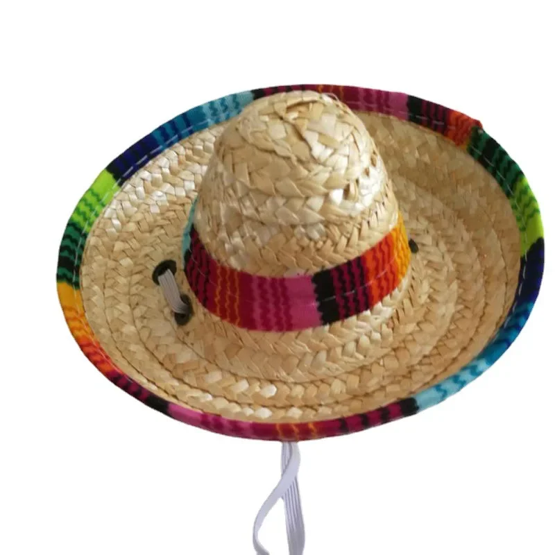 Sombrero-Chapeau mexicain en paille pour animaux de compagnie, réglable et multicolore, chapeaux de soleil pour animaux de compagnie, fête sur la plage, accessoires pour chiens et chats