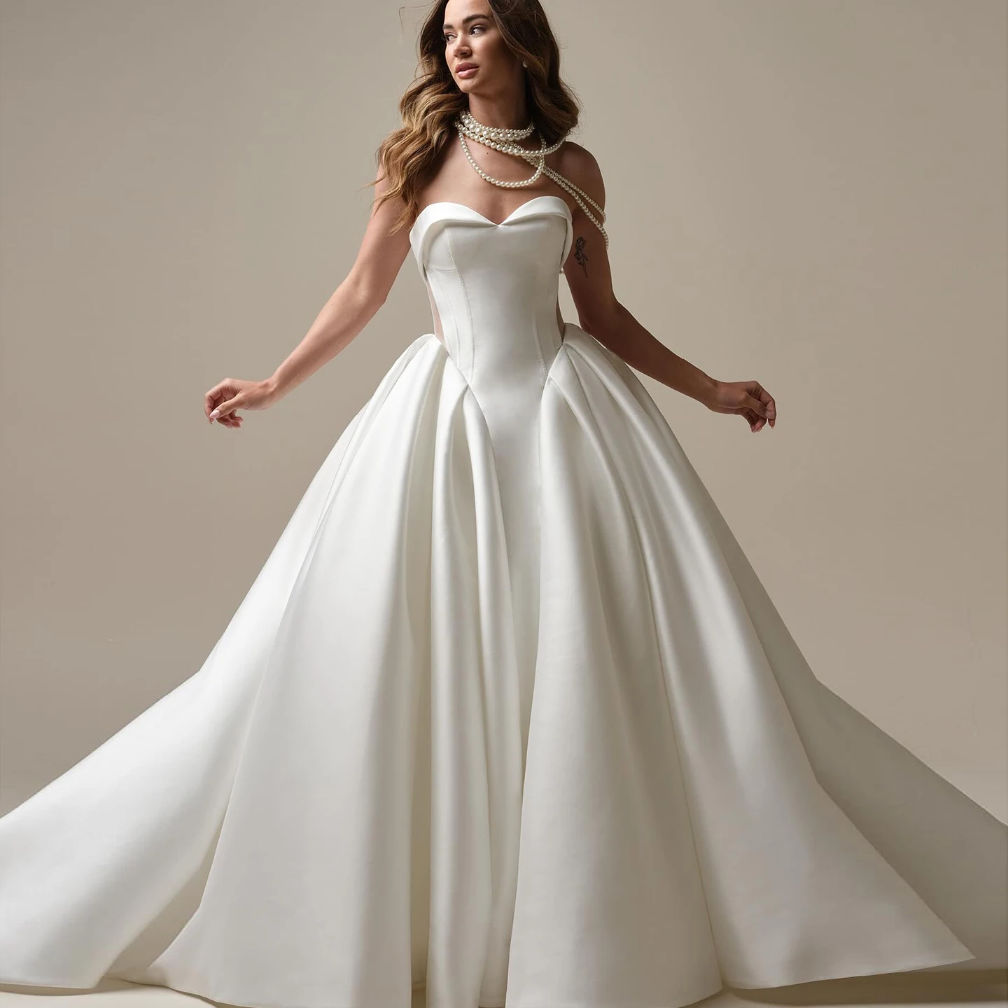 

Sharon Said Elegant High Quality A-line Off White Satin Wedding Dress 2025 Sweetheart Princess Bride Gowns SW158 Customized