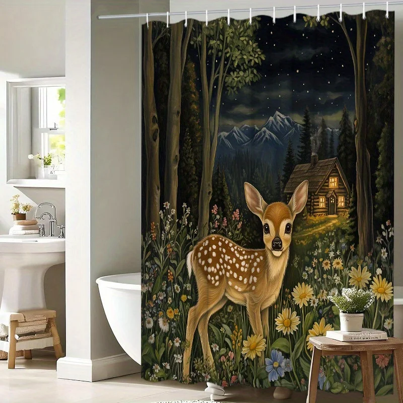

Водонепроницаемая занавеска для душа «Зачарованный лесной олень» — уютный дизайн кабины и полевых цветов, защита от плесени, прочная ткань для декора ванной комнаты
