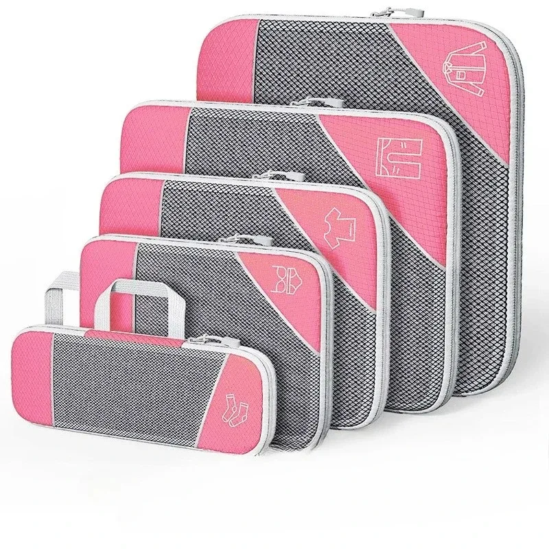 

5PCS Compression Packing Cubes, Mesh Travel Packing Cubes for Suitcases, Lightweight Organizers Bag Set for Travel Essentials