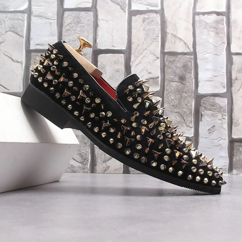 European American pointed-toe formal shoes for men British style trendy men unique hairstyle designer rivets night club loafers