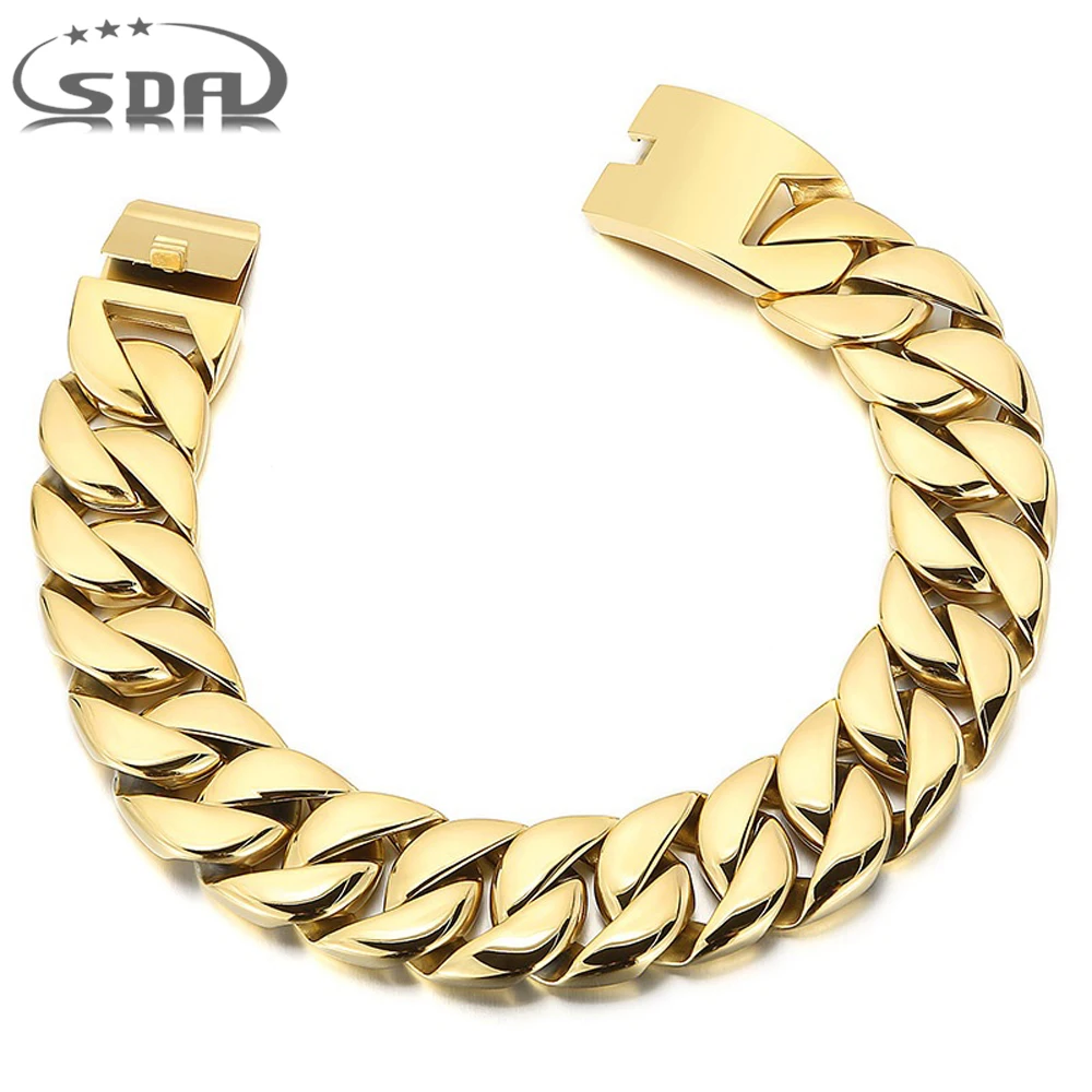 SDA Factory Wholesale 26/32mm Width Big Thick Cuban Link Chain Bracelets Necklaces For Women and Men Silver Gold Color Jewelry