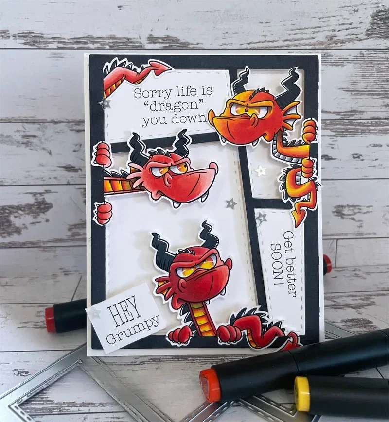 2024 wrzesień nowe Halloween Grumpy Dragons przezroczyste znaczki i wykrojniki do metalu zestawy Scrapbooking dla majsterkowiczów tworzenie kartek