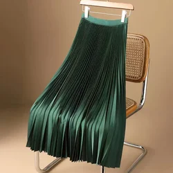 Lucyever Falten rock für Frauen elegante hohe Taille Satin A-Linie lange Röcke Frau solide All-Match-Büro Damen Röcke neu