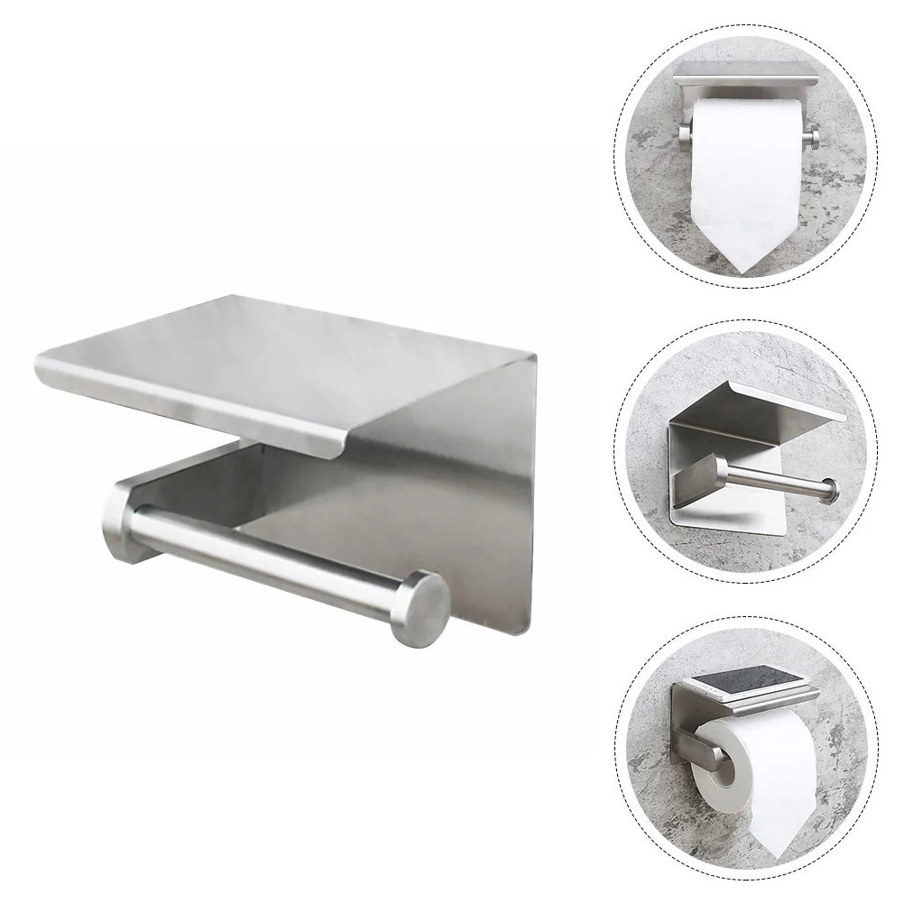 

Stainless Steel Toilet Paper Holder Wall Mounted Tissue Roll ganizer Shelf Multi Functional Space Saving Bathroom Kitchen