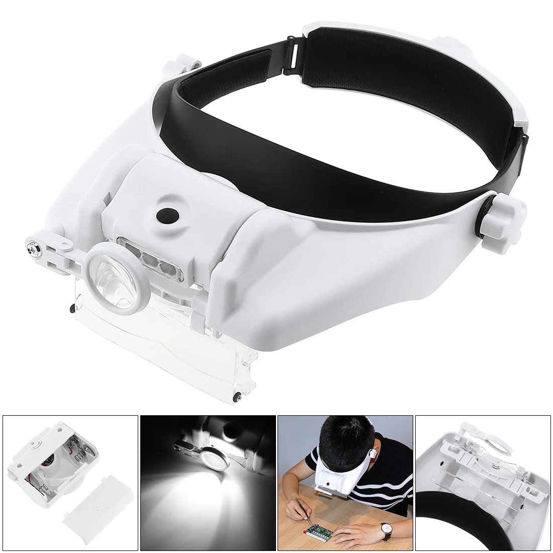 11.5X 6 Amplification Ratio Adjustable Headband Eyeglass Magnifier with 3 LED Lights Reading Books/Drawing Handicraft/Tailorin