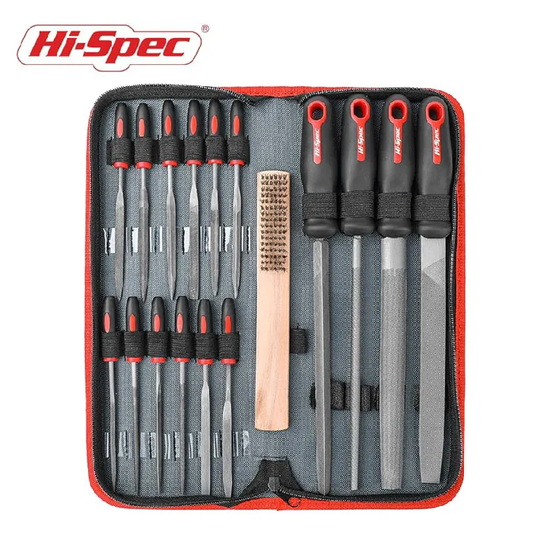 Hi-Spec 16pcs Metal Hand File Set  Large Small Files With Brush Steel Files Wood Punching Tools Woodworking And Accessories