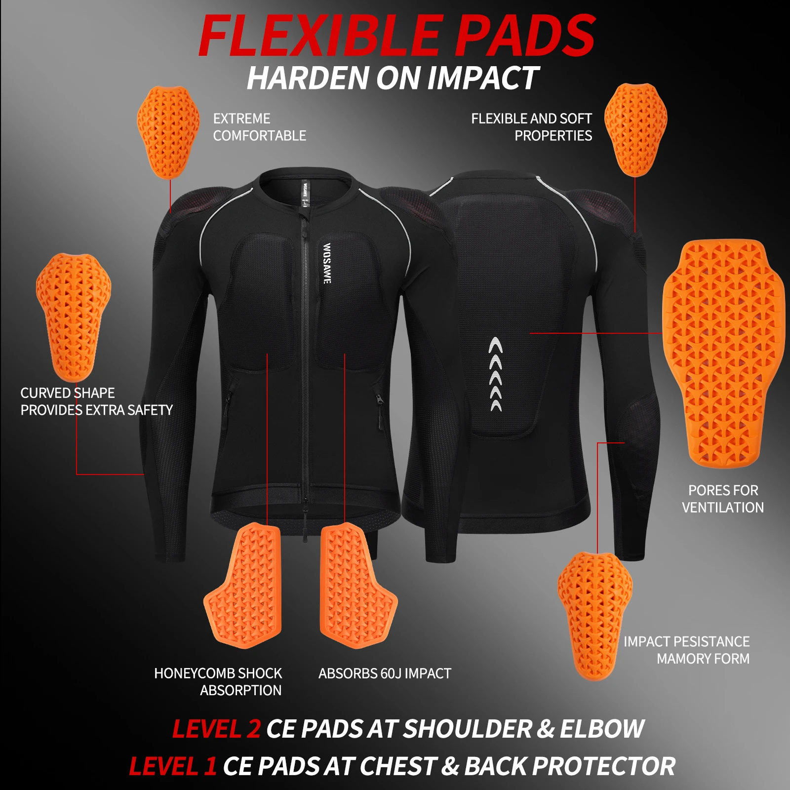 WOSAWE Herren-Sommer-Motorradjacke, leichte, weiche Motocross-Bekleidung mit CE-zertifiziertem Ganzkörperpanzerschutz