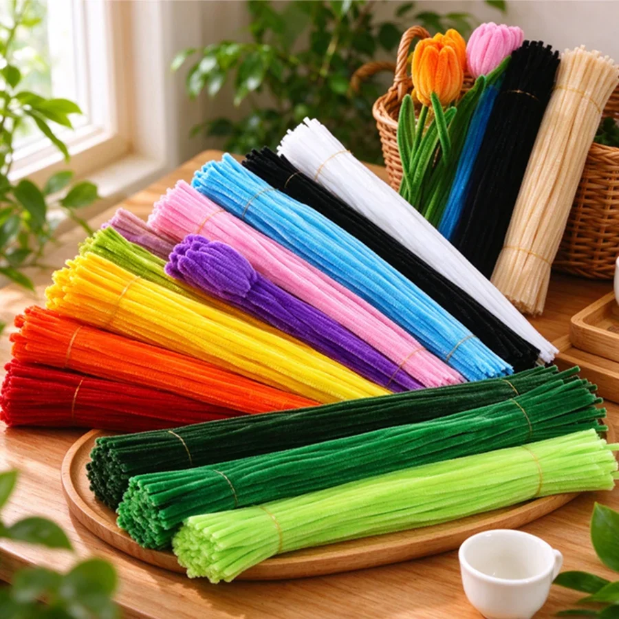 96pcs Rainbow Chenille Stems Random Pipe Cleaners Fuzzy Twistable Craft Sticks for Bouquet Making Floral DIY Handcraft XJM