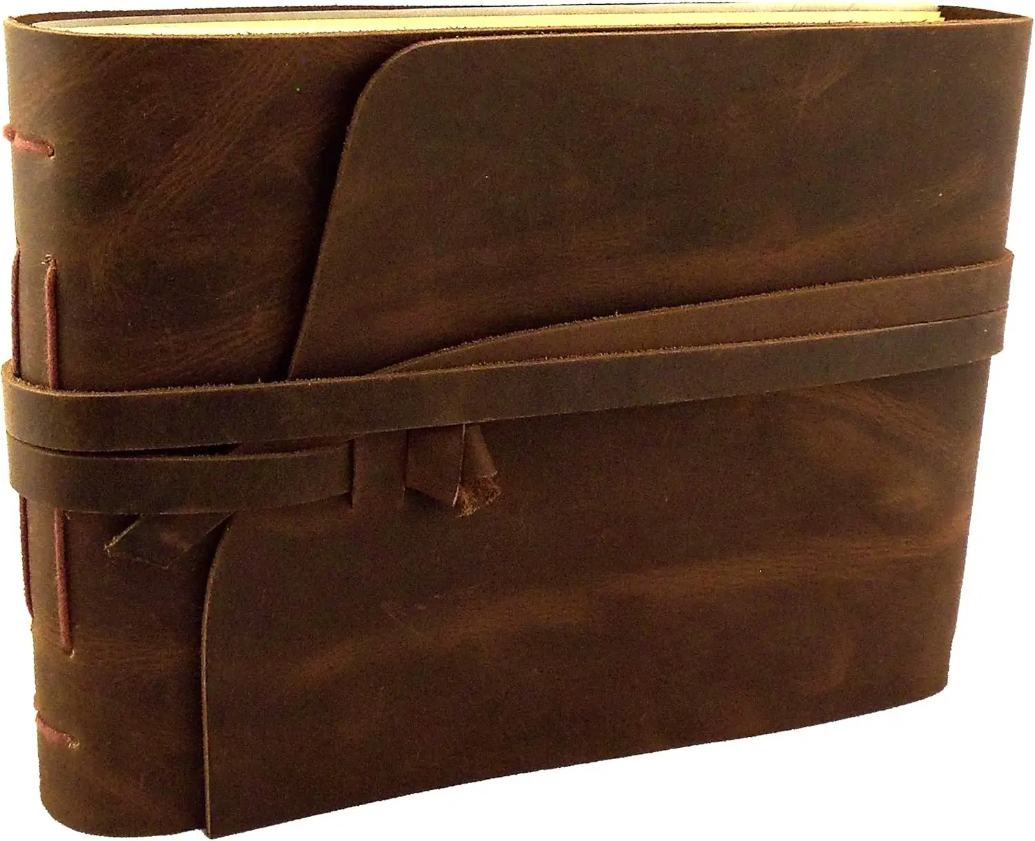 

Rustic Genuine Leather Scrapbook Photo Album with Gift Box - Scrapbook Style Pages - Holds 100 4x6 or 5x7 Photos - Memor