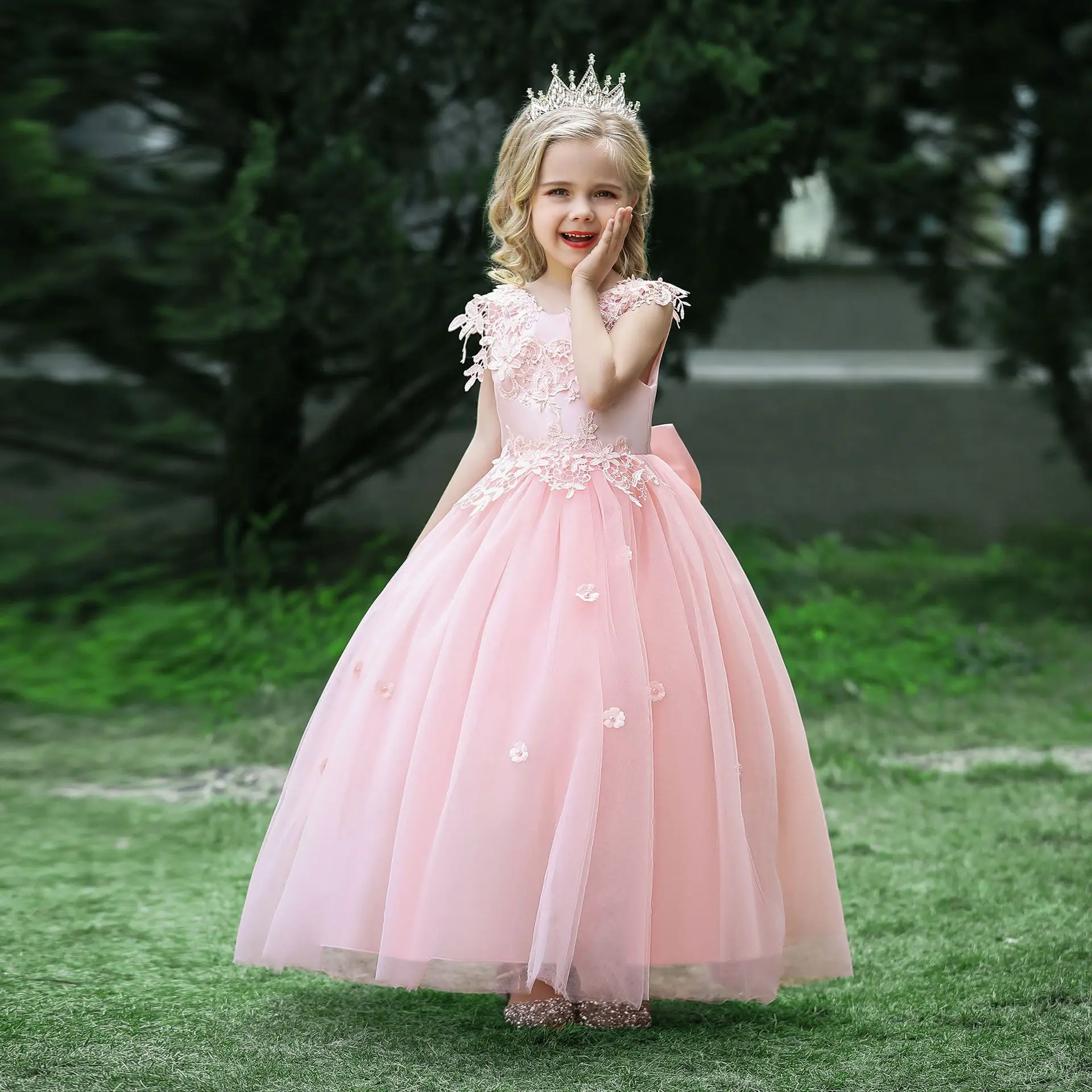 XUNBEI vestido de niña de las flores sin mangas, corpiño de encaje de perlas, falda Maxi hasta el suelo, vestido de fiesta de boda de dama de honor Junior