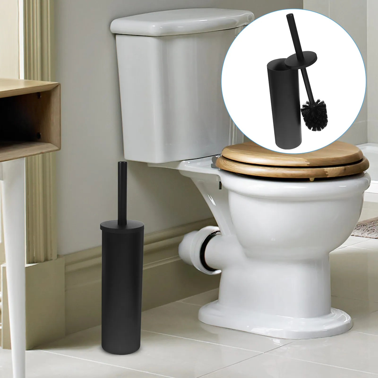 

Набор для унитаза: щетка с длинной ручкой из нержавеющей стали и держатель, контроль запаха, мягкая плотная щетина, для дома и отеля, 1 шт.