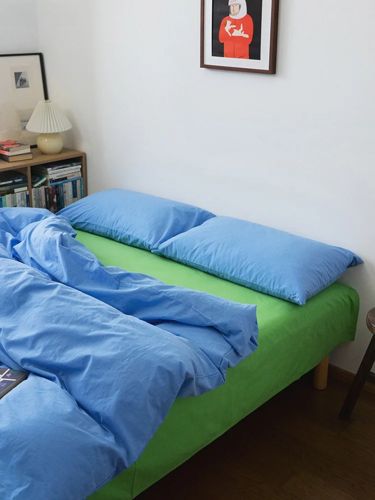 Fre  Pure Cotton Waed Cotton Bedding Set Four-Piece Suite  Color Contrast Bed Cover Bed eet Bed Canopy