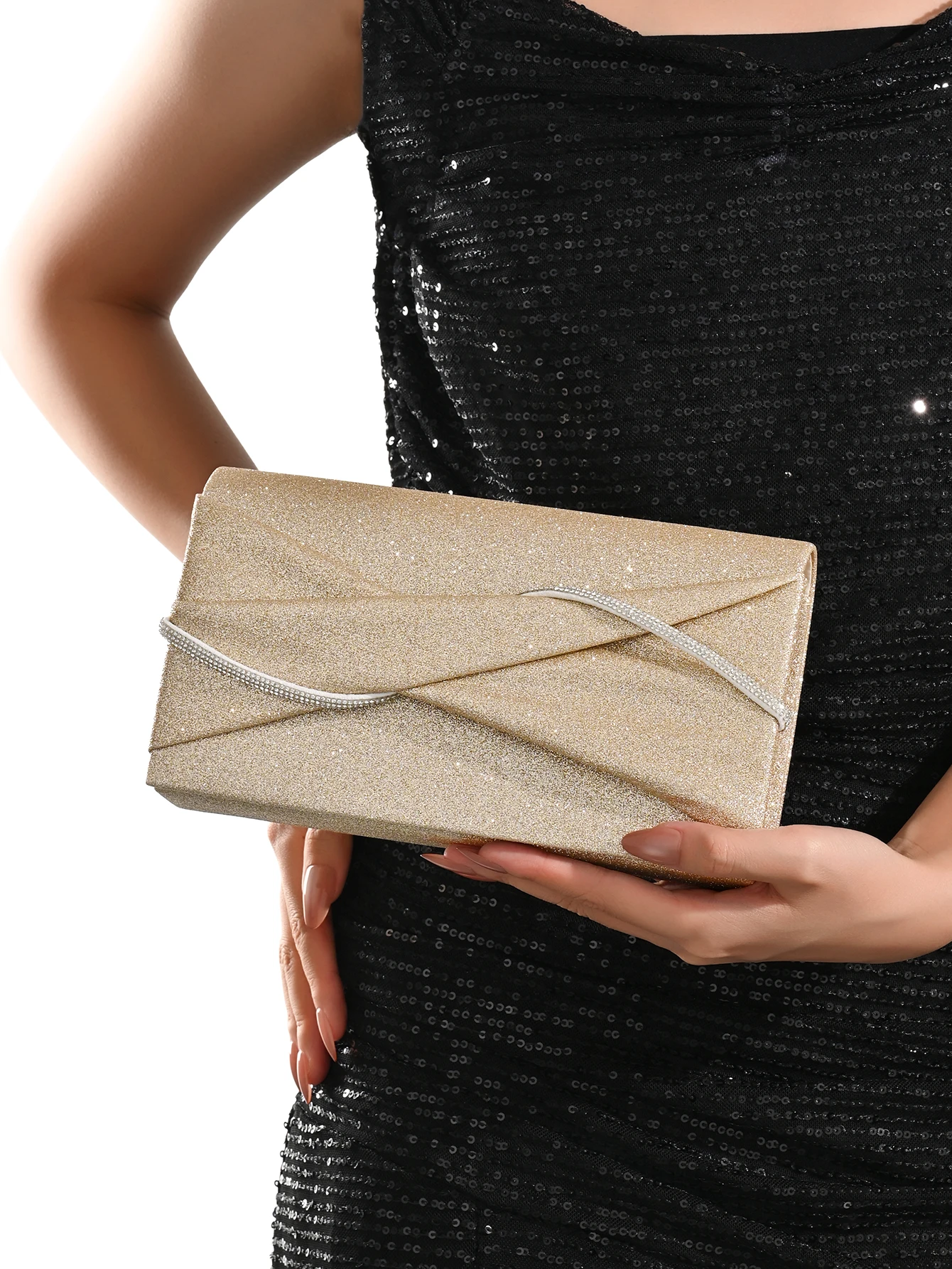Hand Clutch Bag, Evening Clutch Bag For Women, Sparkling Crystal Rope Ruched Handbags, Glitter Envelope Purse For Party Girl,Wom
