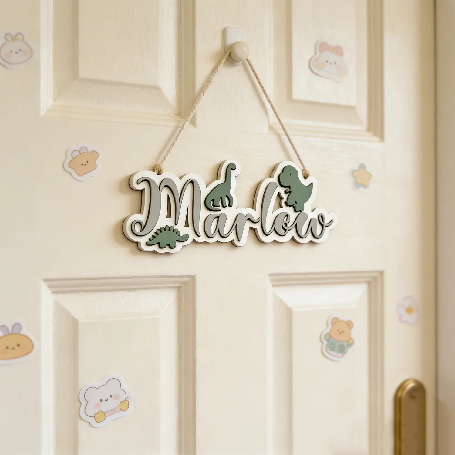 1pc Customizable Double-layer Wooden Surname Brand for Children's Room, Dinosaur Shaped, Housewarming Gift, Holiday Gift
