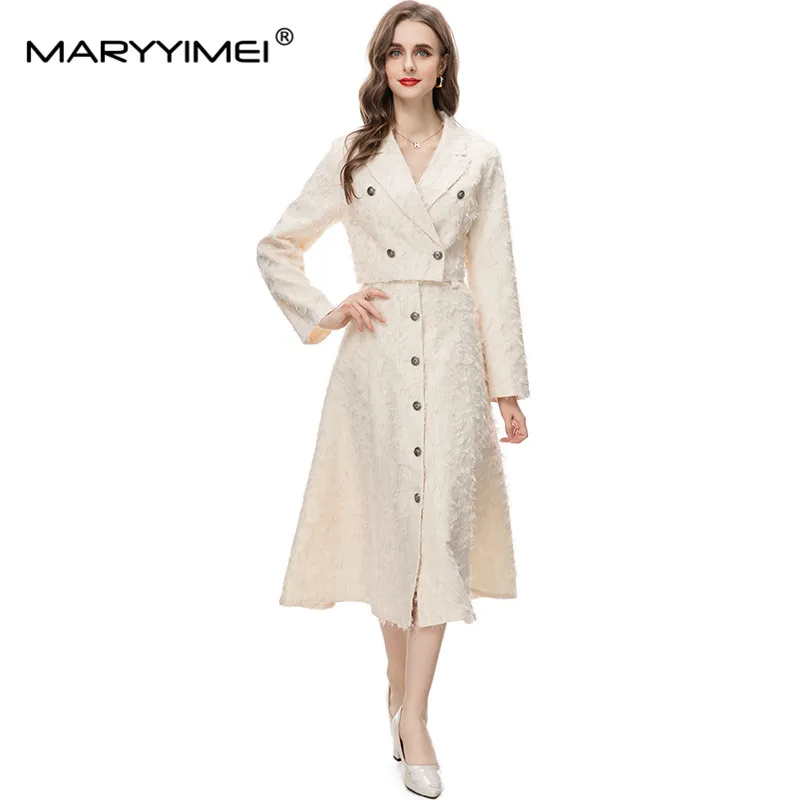 Maryyimei Nieuwe Mode Pak Designer Dames Revers Lange Mouwen Kwastjes Crown Knoop Blazer Tops + Single-Breasted Rok 2 Stuks Set