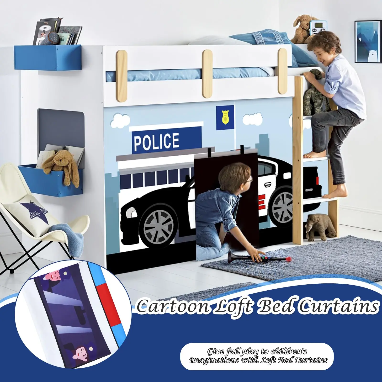 Astronaut Police Car Bunk Bed Curtains Cartoon Loft Bed Curtain for Children to Enhance The Imaginative Creation Bedroom Curtain