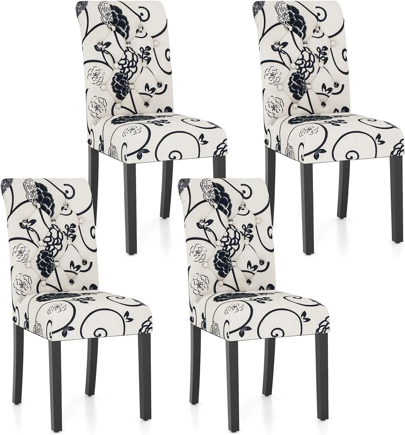 Giantex Upholstered Dining Chairs Set of 4, Tufted Fabric Kitchen Chairs w/Padded Seat & Rubber Wood Legs, Farmhouse Accent Chai