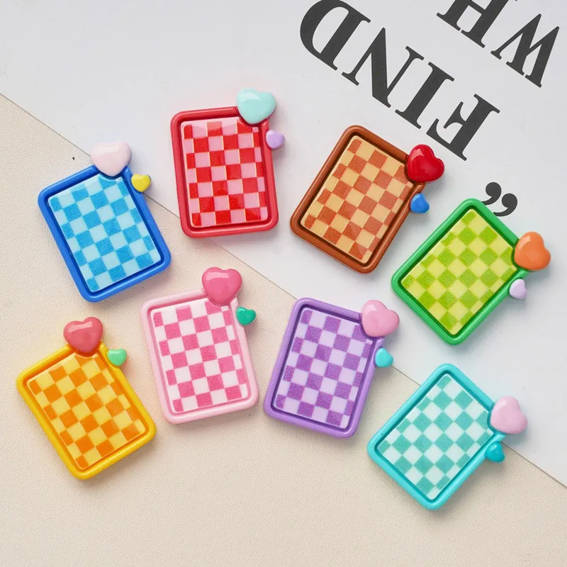 10Pcs Kawaii Love Heart Square lattice Drawing board Resin DIY Shoes Hat Icebox Barrette Scrapbook Cream Glue Flat Back Resin