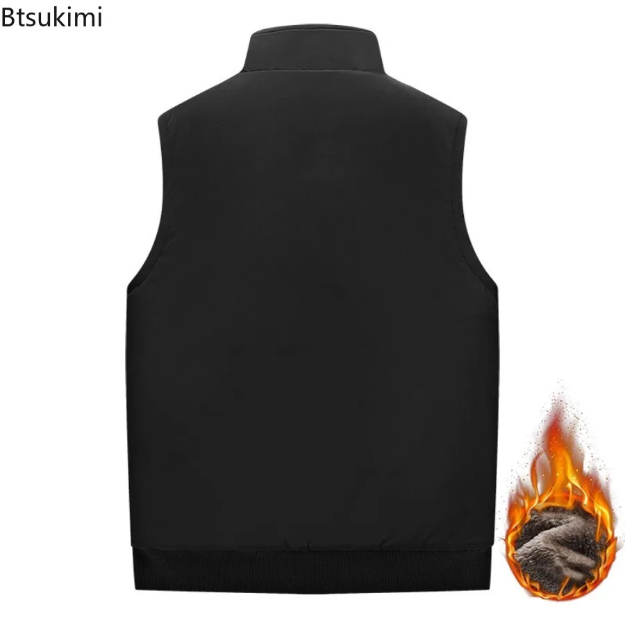 Autumn Winter Men's Fleece Warm Vests Stand-up Collar Sleeveless Windbreak Jackets Men Thicken Casual Waterproof Waistcoats 7XL