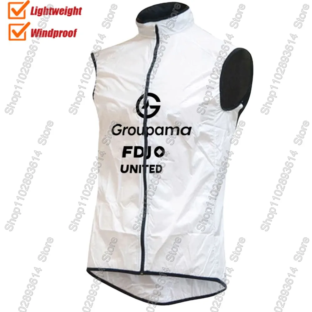 

White FDJ 2026 Team Wind Vest Cycling Vest Windproof Lightweight Race Road France Cycling Jersey Sleeveless MTB Maillot Ropa