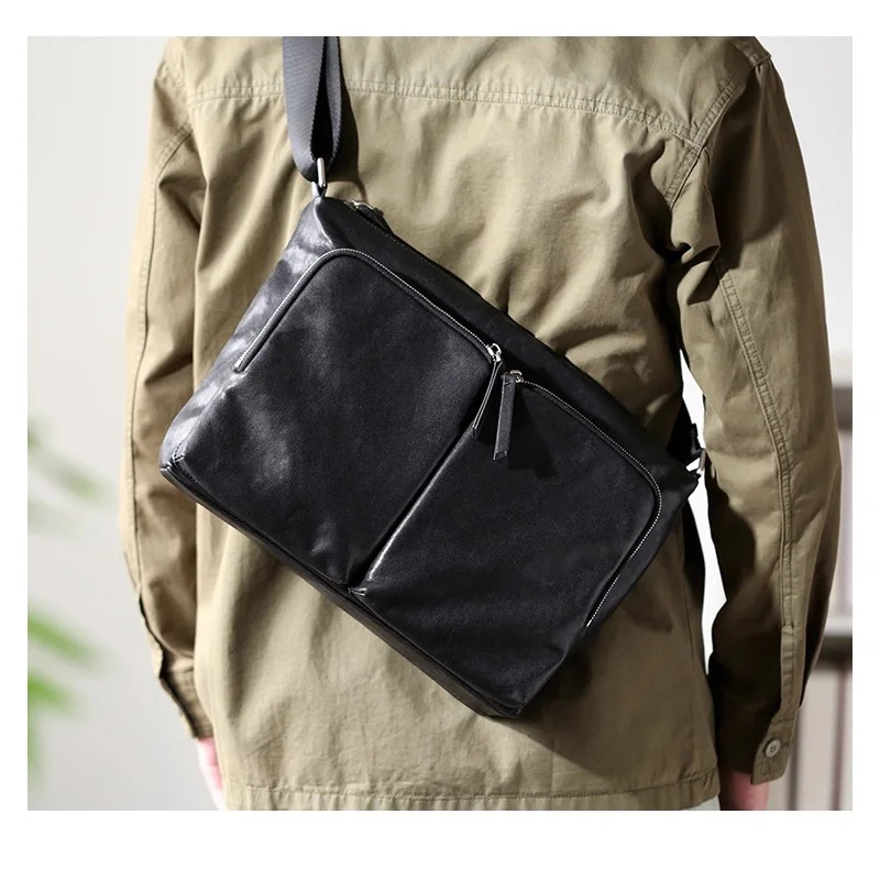 

SENOFAN Men's Genuine Leather Bag Soft Plant-Tanned Leather Single Shoulder Bag Retro Casual Large Capacity Crossbody Bags Male