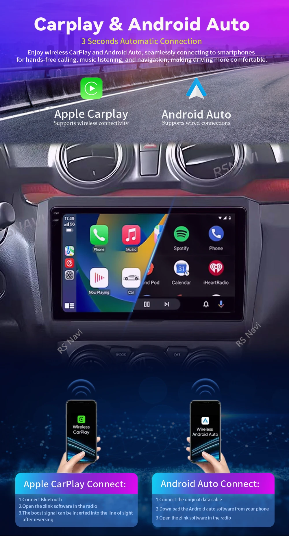 Android 16 Carplay Auto für Suzuki Swift 2016 - 2020 Autoradio GPS Stereo BT Video Autoradio Plug and Play Snapdragon Wireless – Detail 7