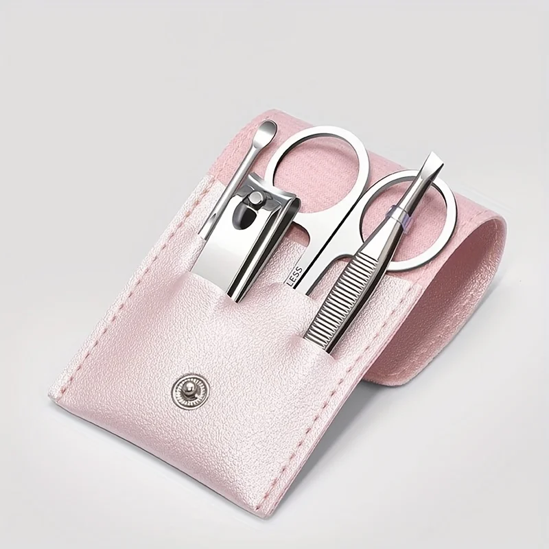 A 4pcs Stainless Steel Nail Clipper Set, Featuring a Portable Foldable Storage Case, Includes a Nail Cutter, Ear Pick, Scissors, And Tweezers, Making It a Perfect Christmas Gift., For Toenail& Foot Clean
