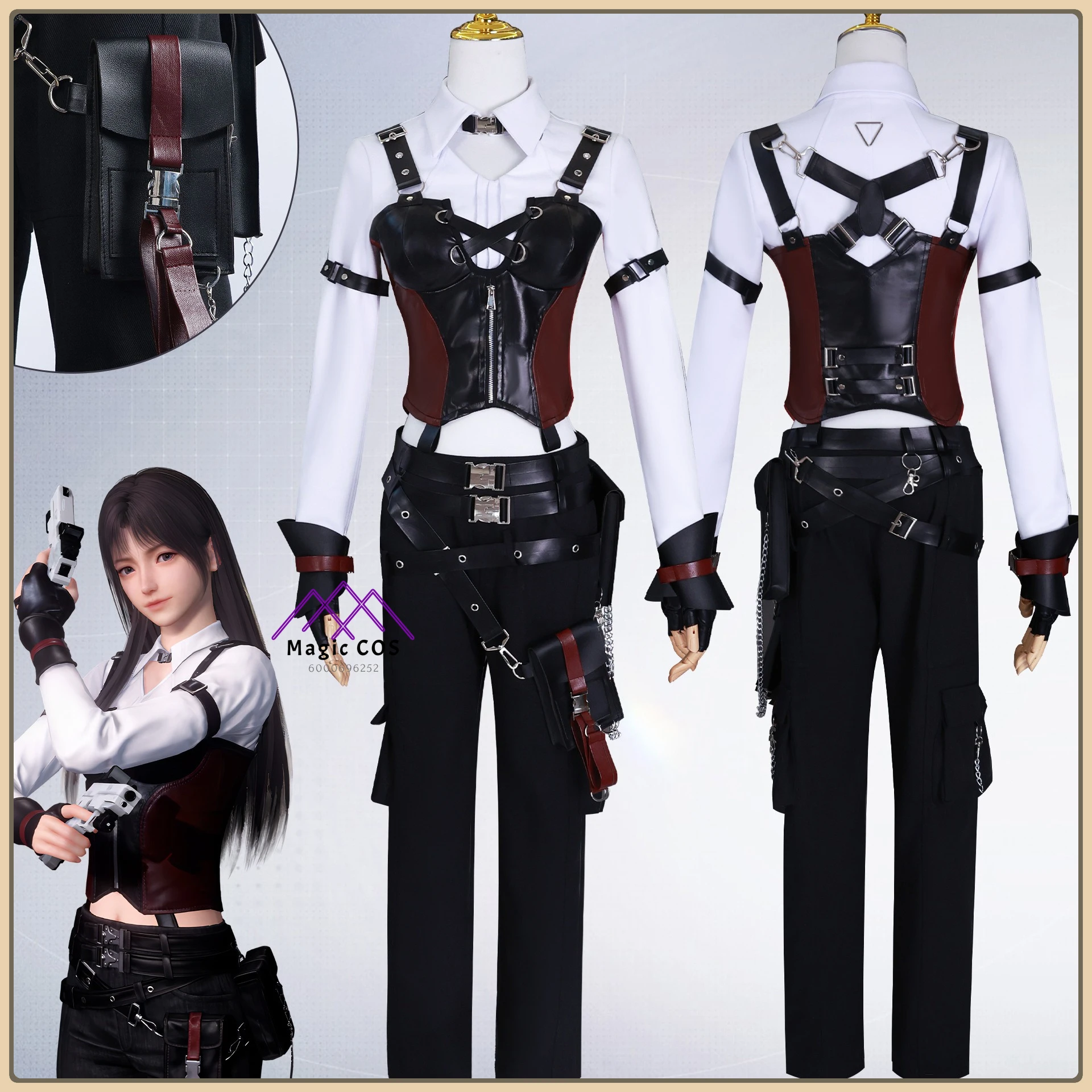 

Love and Deep Space Hunter Lady Cosplay Costume Cargo Pants &Jacket +Wig +Pocket Belt Women's Anime Clothes for Comic Con Party
