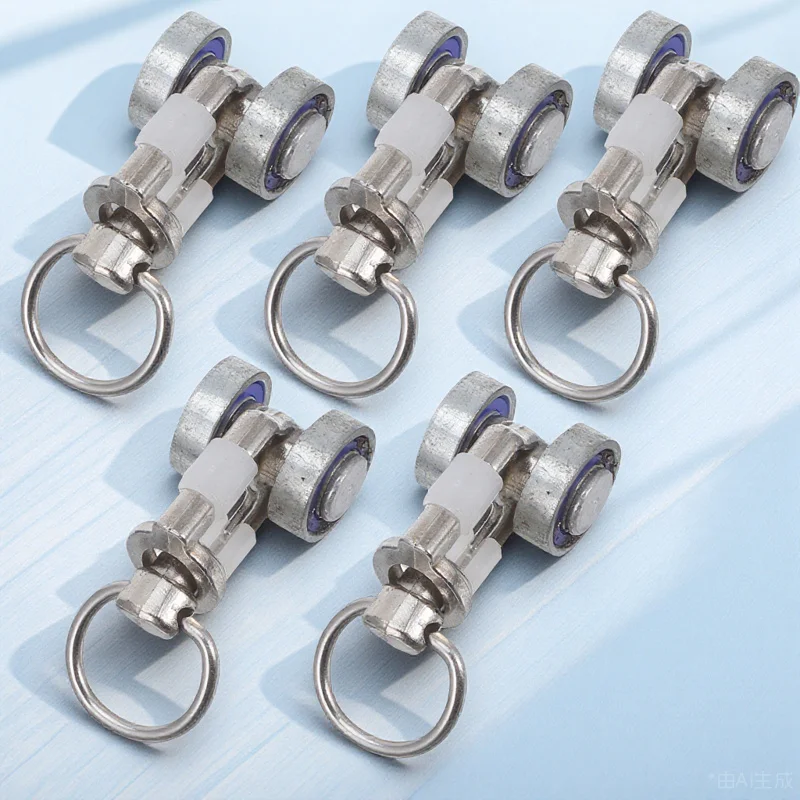 Premium Curtain Fittings Set 5 Pieces Metal Rollers with Dual Wheels for Hanging Drapes Sliding Tracks and DIY Projects