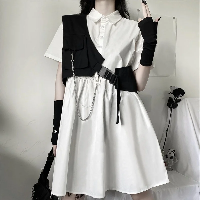 

K Готический женский летний комплект irt Dr, крутой дизайн, свободный крой, мм, большие размеры, комплект из двух предметов, корейский воротник с воротником-стойкой...