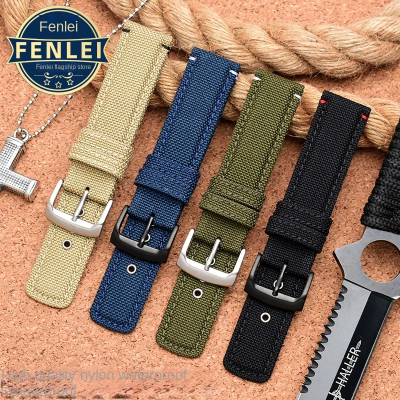 Nylon Watch Strap For Citizen Eco Drive Aw5005/1365 Timex Seiko Bracelet Men's Waterproof Cowhide Bottom Canvas Watch band 20MM