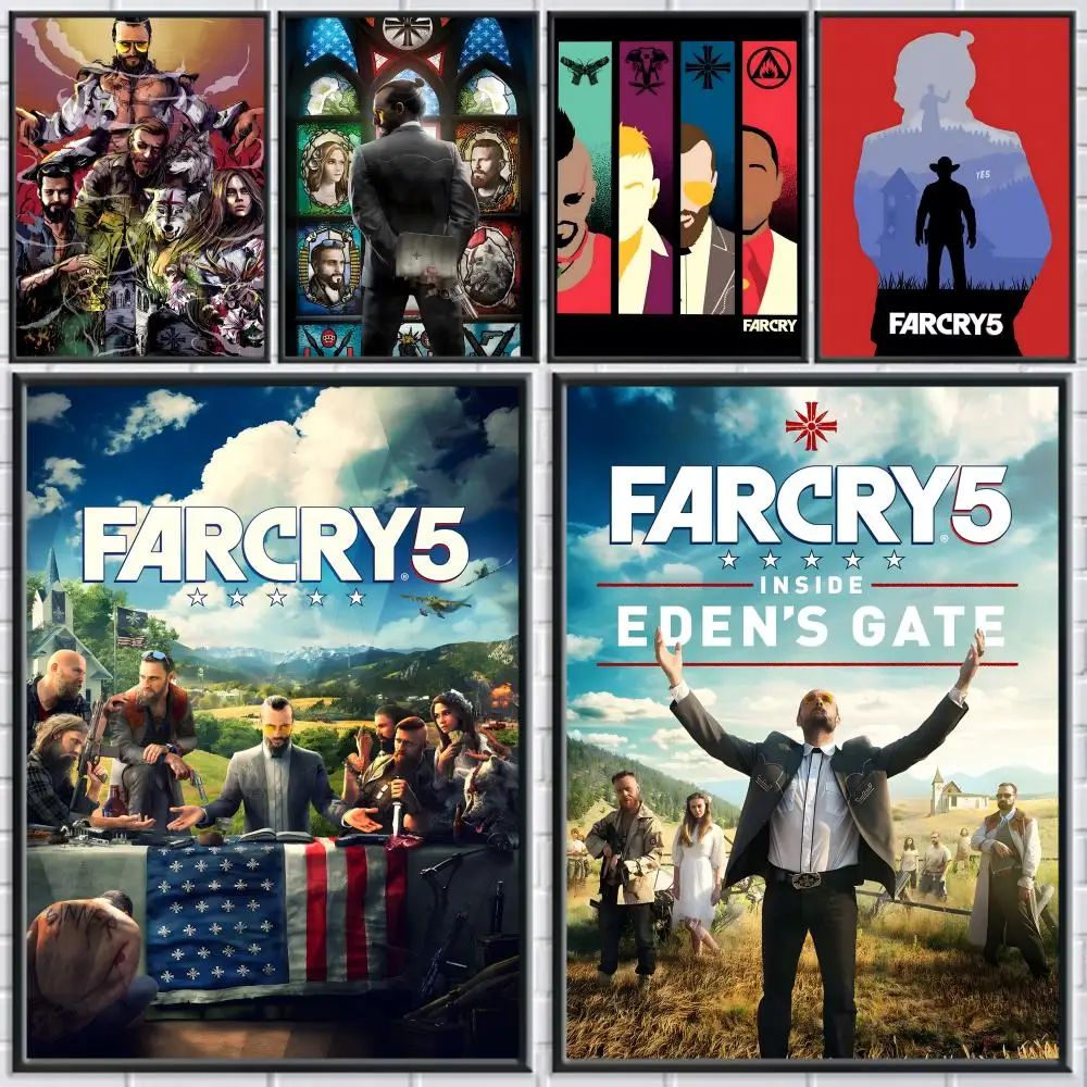 Póster de buen juego de F-Far Cry Five, arte de pared moderno, buen pegatina impresa en papel PP para decoración de sala de estar, oficina y Bar