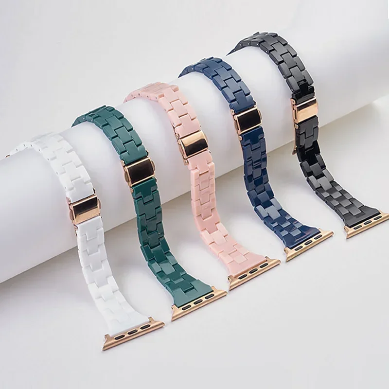 Resin strap for apple watch band 44mm 40mm 41mm/45mm 42-38mm-44-45 mm Slim link bracelet iwatch series 8 7 6 5 4 3 SE Ultra 49mm