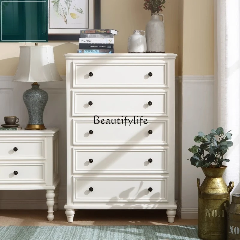 

4*American Country Mahogany White Bedroom Storage Five Drawers Chest