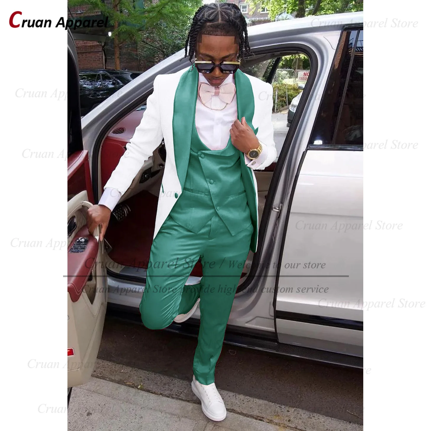 Elegant Suit Set For Men Birthday Party Fashion Blazer Vest Pants Formal Banquet Tailor-made Male High Quality Satin Tuxedos