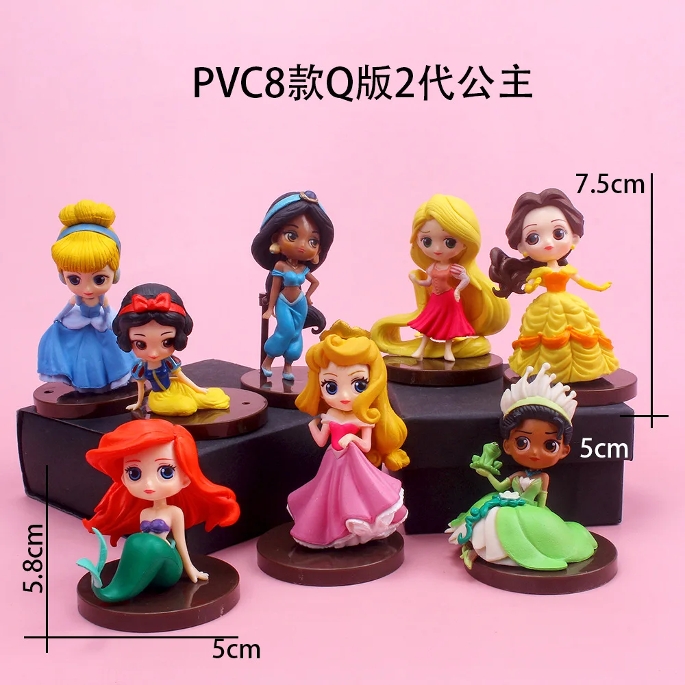 5-8Cm 8 Stks/partij Prinses Q Posket Sneeuwwitje Mermaid Tangled Cinderella Belle Action Figure Model Speelgoed Taart decoratie Kids Gift