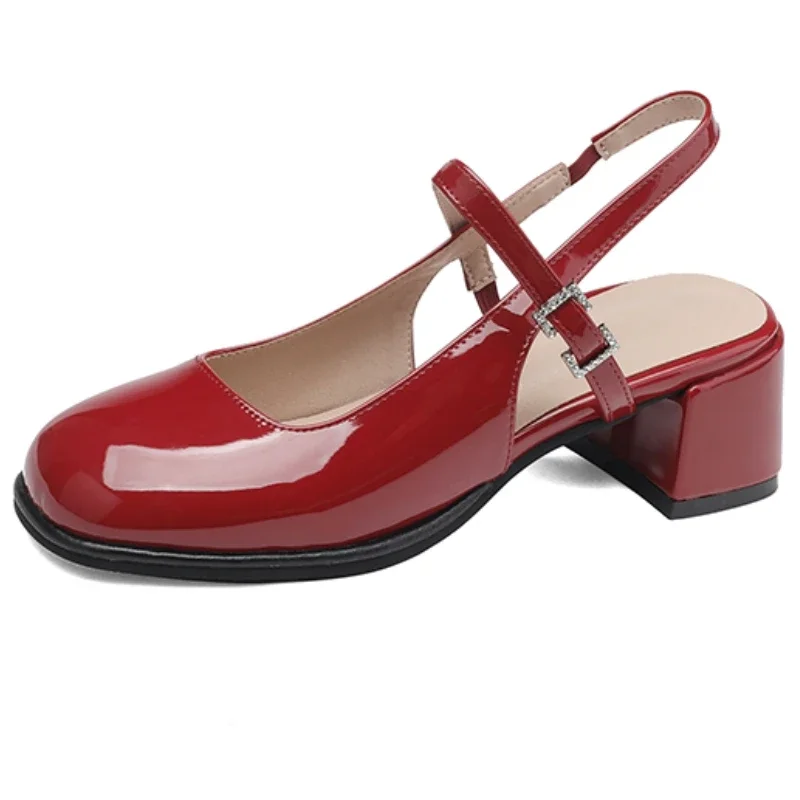 

Slingback Low Heels Sandals Women Summer Shoes 2024 Close Toe Black White Red Heeled Office Dress Pumps Shoes Ladies Comfortable