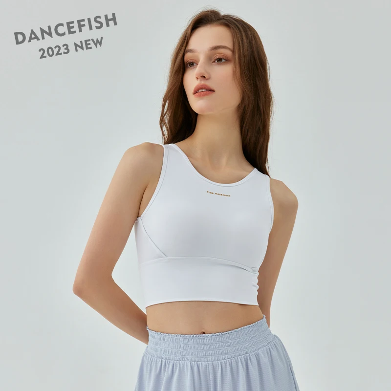 

DANCEFISH 2023 Women Medium Intensity Sport Top Small Letter Decoration Removable Pads Vest Training Running Equipment Yoga Bra