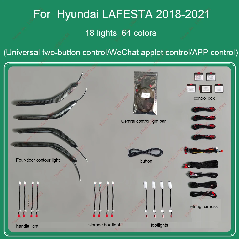 Car Ambient Light Set For Hyundai LAFESTA 2018-2021 Decorative LED Atmosphere Lamp illuminated Strip 64 Colors Screen Control