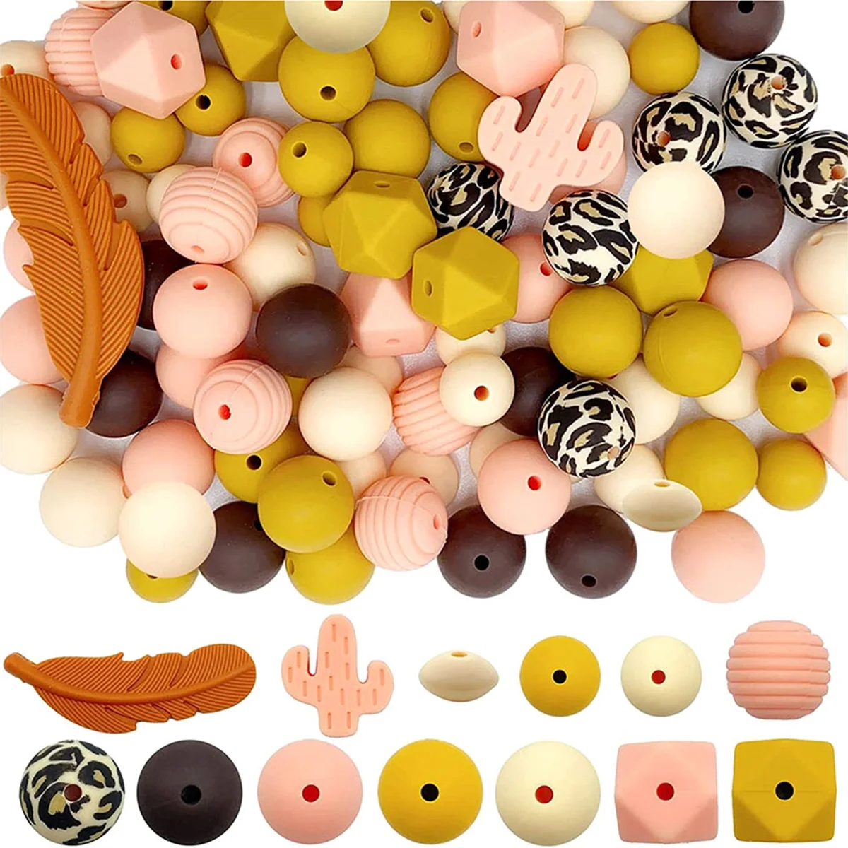 

92Pcs Silicone Beads Keychain DIY Silicone Beads Round Rubber Beads Kit for Bracelet