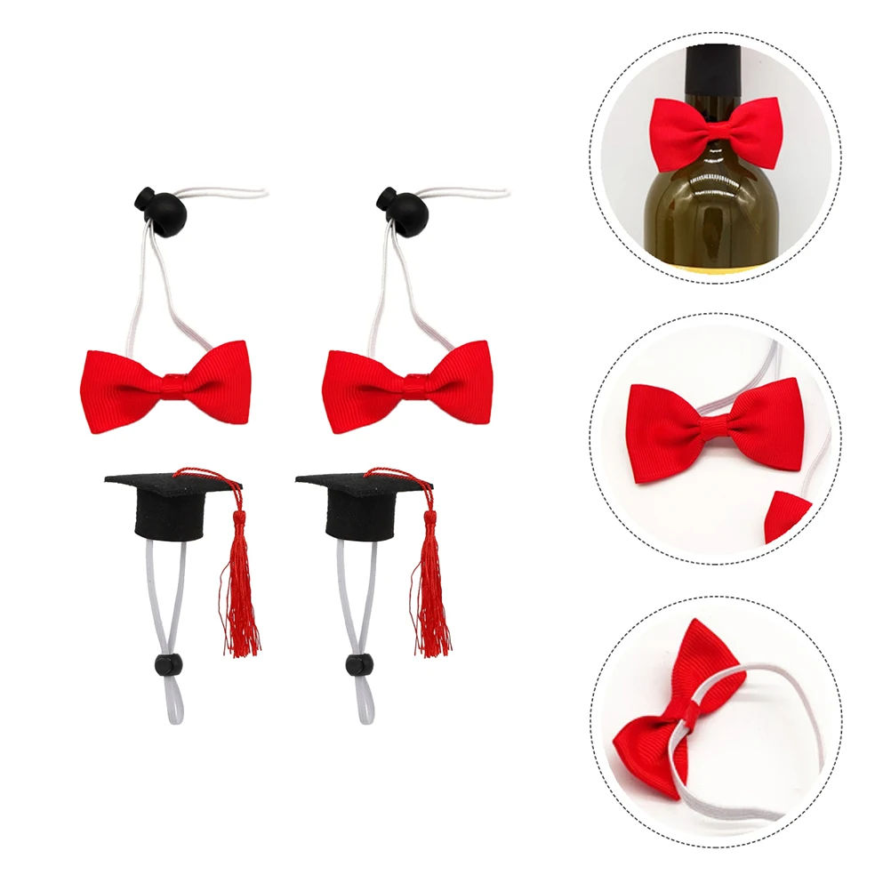

4pcs Pet Bachelor Hat Set Mini Graduation Caps Bow Tie Decorations Dog Puppy Hats Red Tassel Small Pets Gifts Bottle