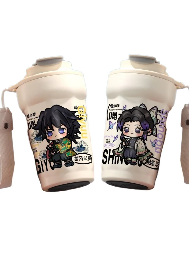 Tasse isolée à motif de dessin animé Demon Slayer Kochou Shinobu Tomioka Giyuu, bouteille d'eau créative et personnalisée anti-fuite pour étudiant