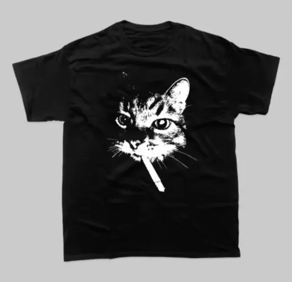 

Новая высококачественная американская уличная курительная кошка в стиле ретро, модная мужская футболка с принтом, свободная мужская футболка с короткими рукавами