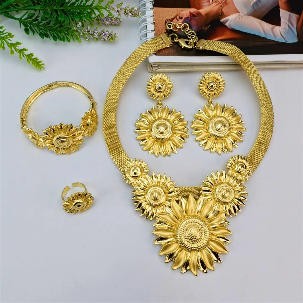 EMMA Women Jewelry Set Dubai Gold Plated Sunflower Necklace Luxury Wedding Jewelry Fashion Party Bracelets Earrings Pendant