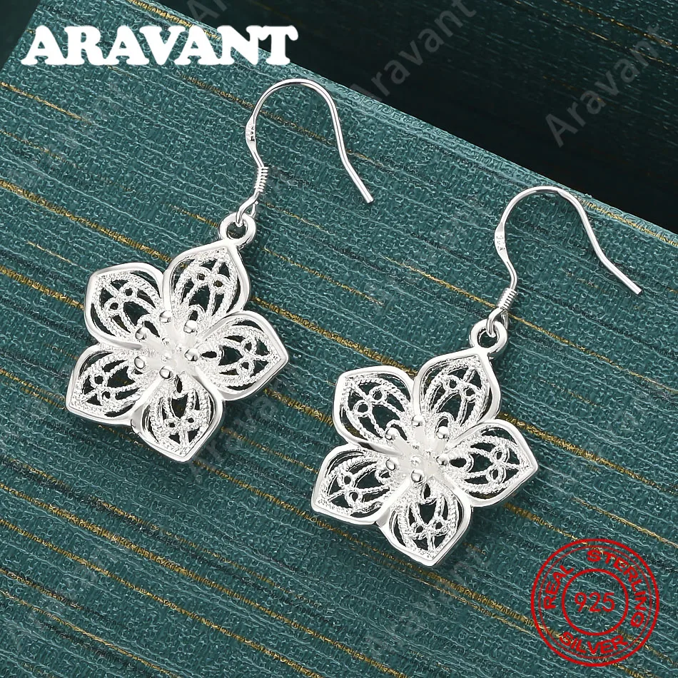 925 Sterling Silver Floral Openwork Earrings - Everyday Accessories For Women - Simple And Elegant Jewelry