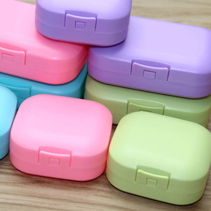 New Plastic Travel Soap Box Dish Candy Color Portable Soap Holder Rectangle Square Soap Storage Container Bathroom Accessories