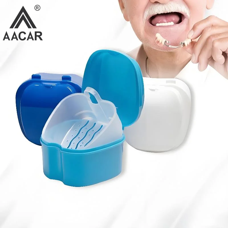 Denture Bath Box Organizer Dental False Teeth Storage Box With Hanging Net Container Cleaning Teeth Cases Artificial Tooth Boxe